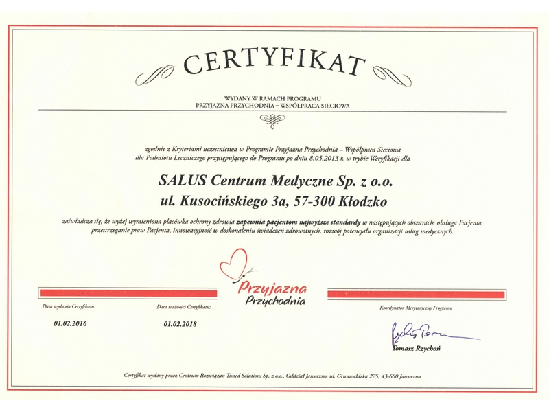 Przyjazna przychodnia certyfikat